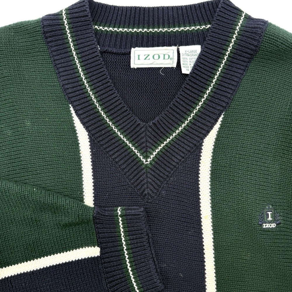 Vintage Izod Sweater Men's XL Multicolor Pullover V-Neck Cotton Long Sleeve